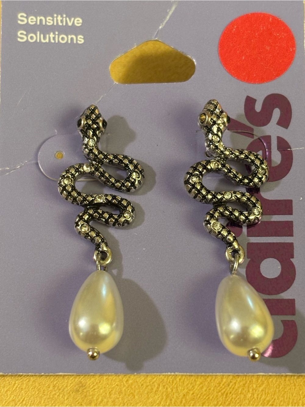 Claire's Silver Snake Earrings with Cream Pearl Drops